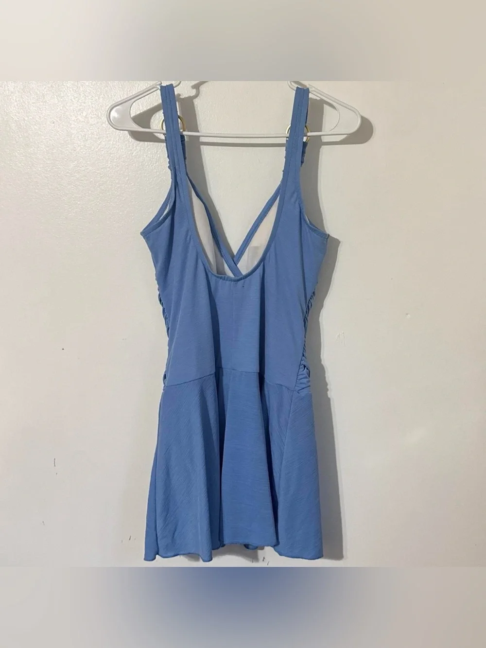 Catalina Blue Ruched One Piece Swimdress Swimsuit L 12/14 Silver Rings